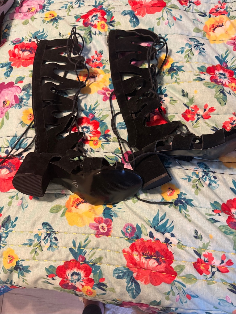 Steve Madden Black Lace-Up Gladiator Block Heel Boots